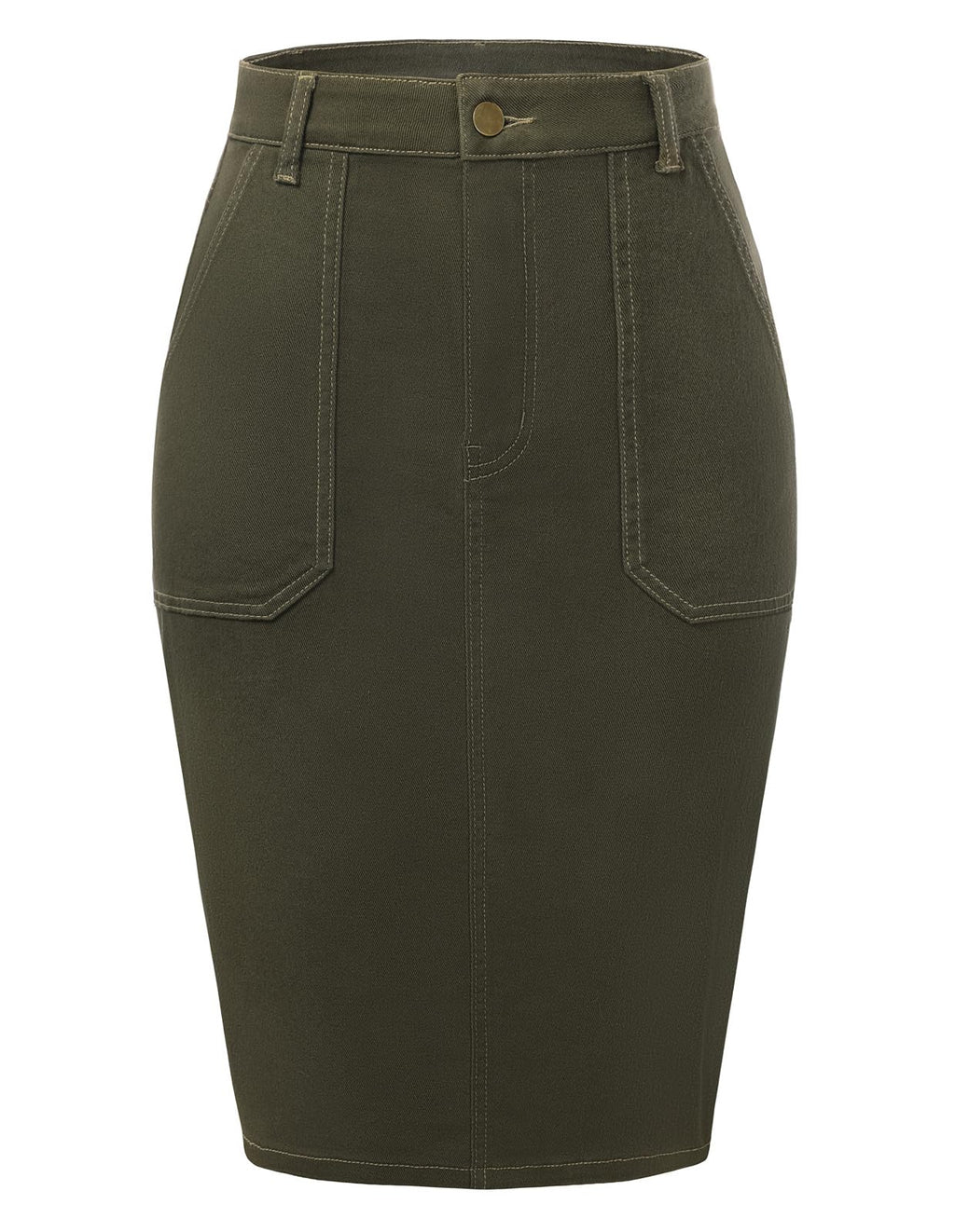 Belle Poque Women's Denim Skirt Stretchy High Waisted Below Knee Length Jean Skirt with Pockets Spring Summer Trendy 2026