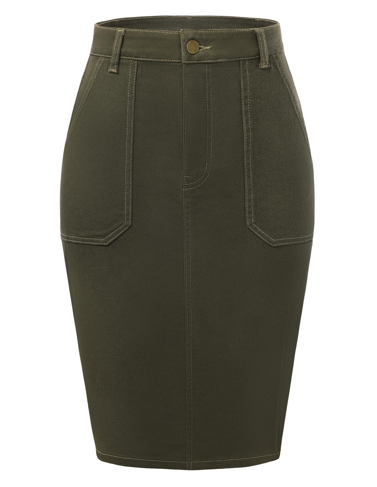 Belle Poque Women's Denim Skirt Stretchy High Waisted Below Knee Length Jean Skirt with Pockets Spring Summer Trendy 2026