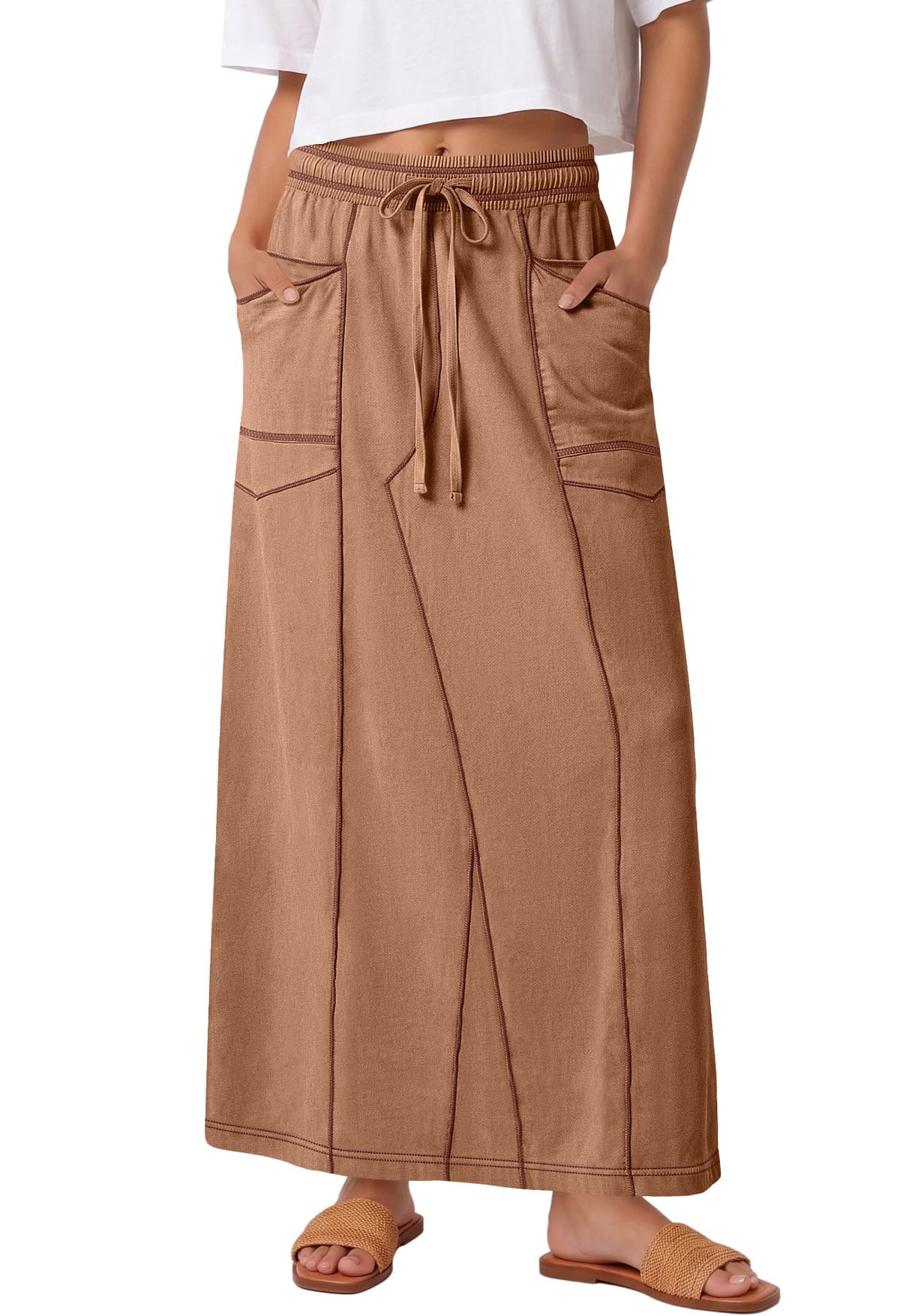 Panadila Womens Elastic Waist Maxi Skirt Fall Cargo Skirt