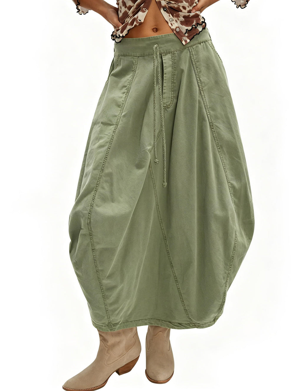 TERIVEEK Women Poplin Midi Skirt Baggy Summer Mid Rise Parachute Skirt Y2k Cargo Maxi Long Skirt with Pockets Streetwear