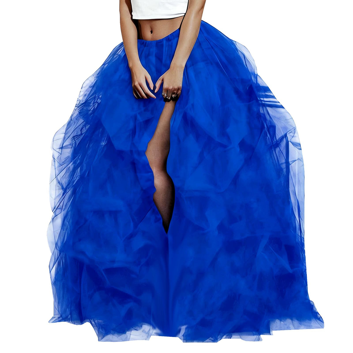 WDPL Women's Long Maxi Slit Tulle Special Occasion Bustle Night Out Skirt