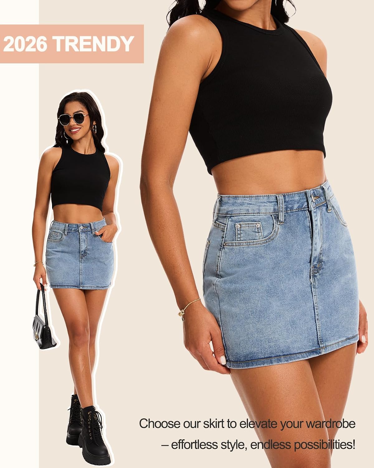 MONCCIZA Jean Skirt for Women Denim Mini Skirt Stretchy Y2K Low Waisted Casual Cute Micro Skirts with Pockets