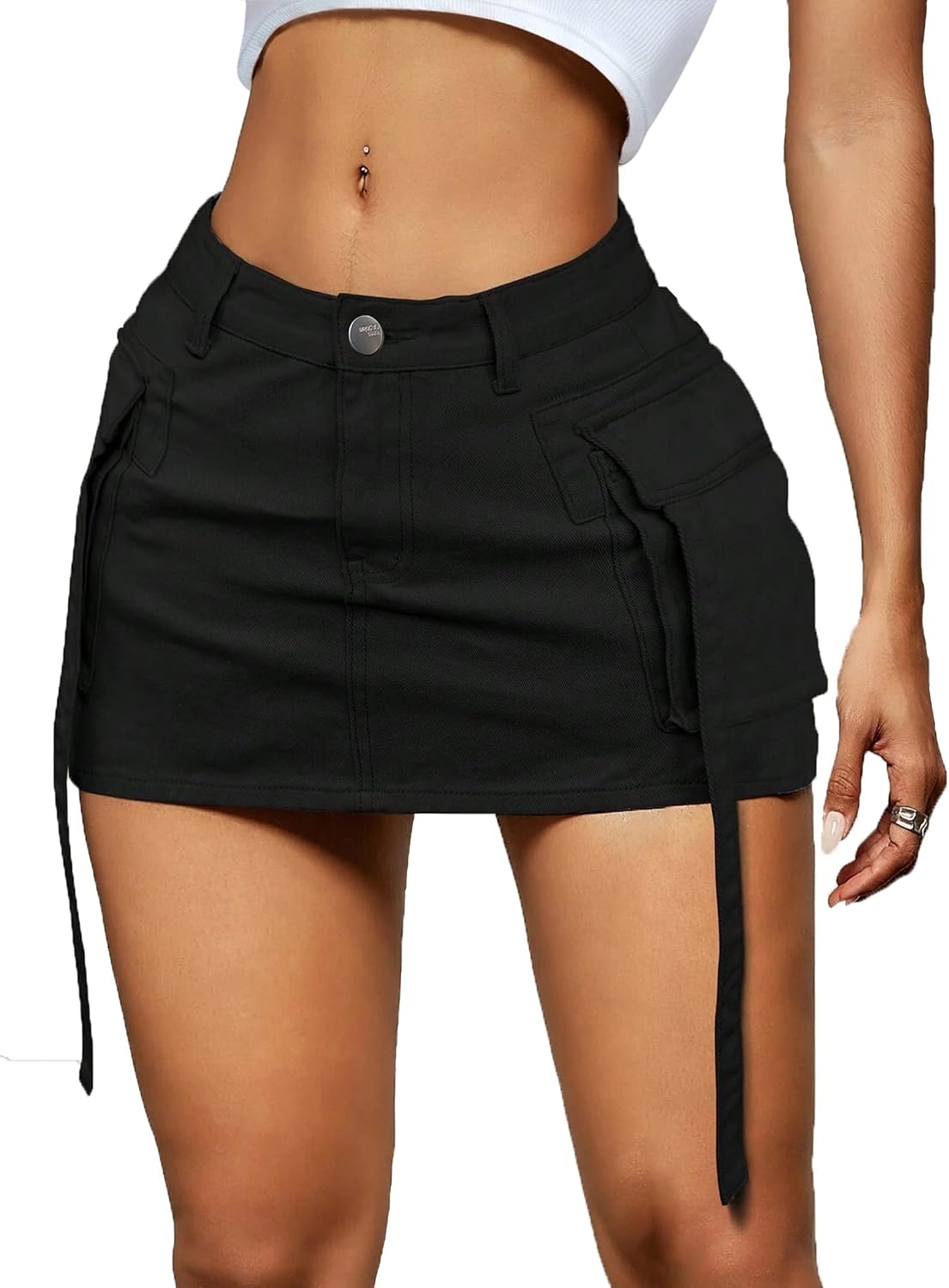 LOLILRSD Women Cargo Skirt Denim Mini Low Waist Y2K Jean Skirt with Pockets