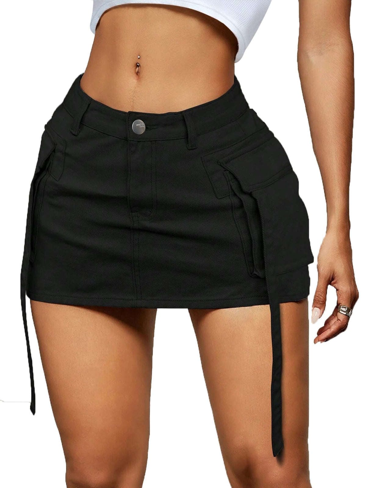 LOLILRSD Women Cargo Skirt Denim Mini Low Waist Y2K Jean Skirt with Pockets