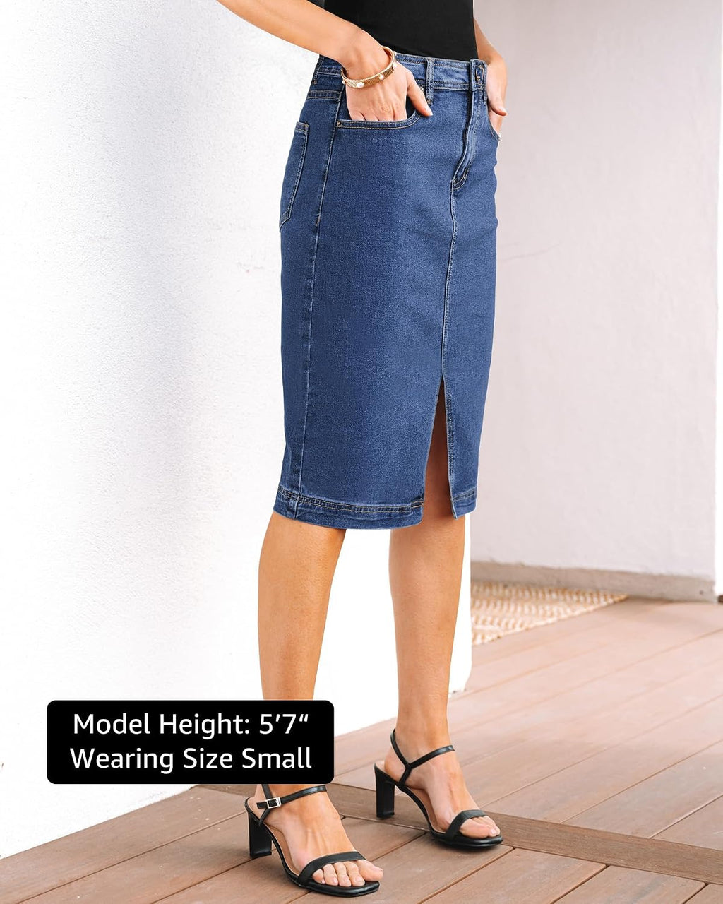 luvamia Jean Skirts for Women Denim Midi Below Knee Pencil Skirt with Slit