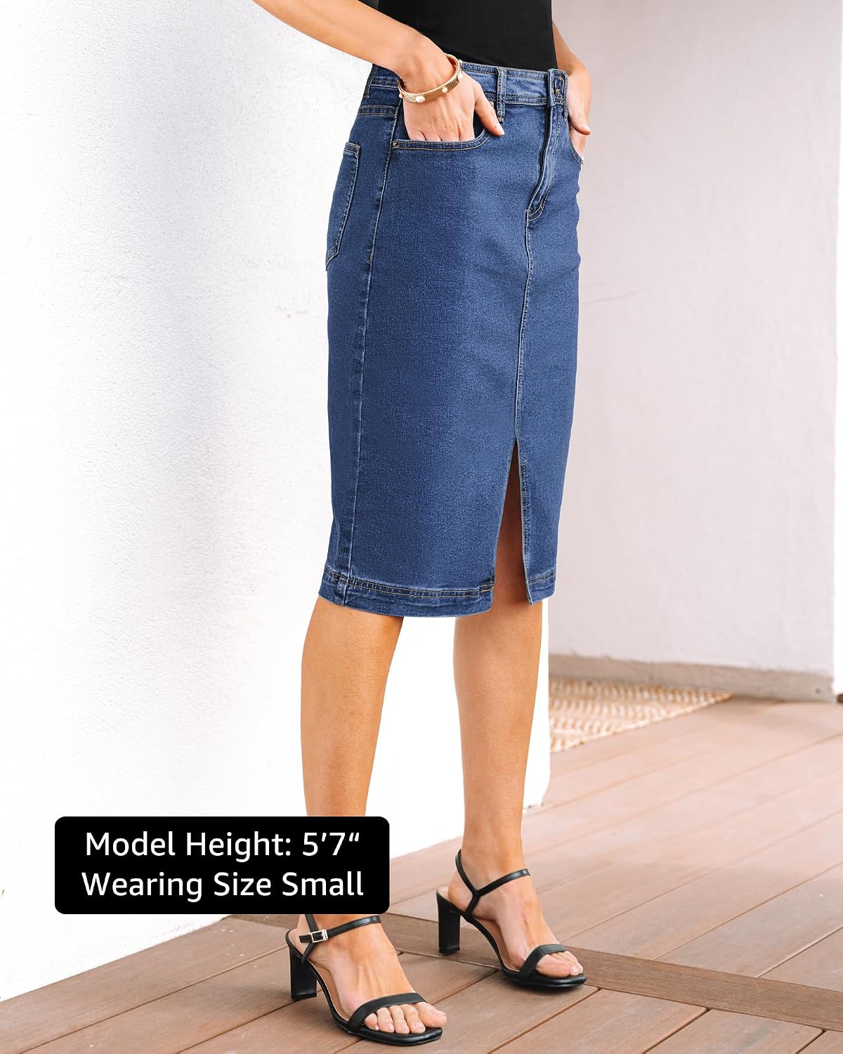 luvamia Jean Skirts for Women Denim Midi Below Knee Pencil Skirt with Slit