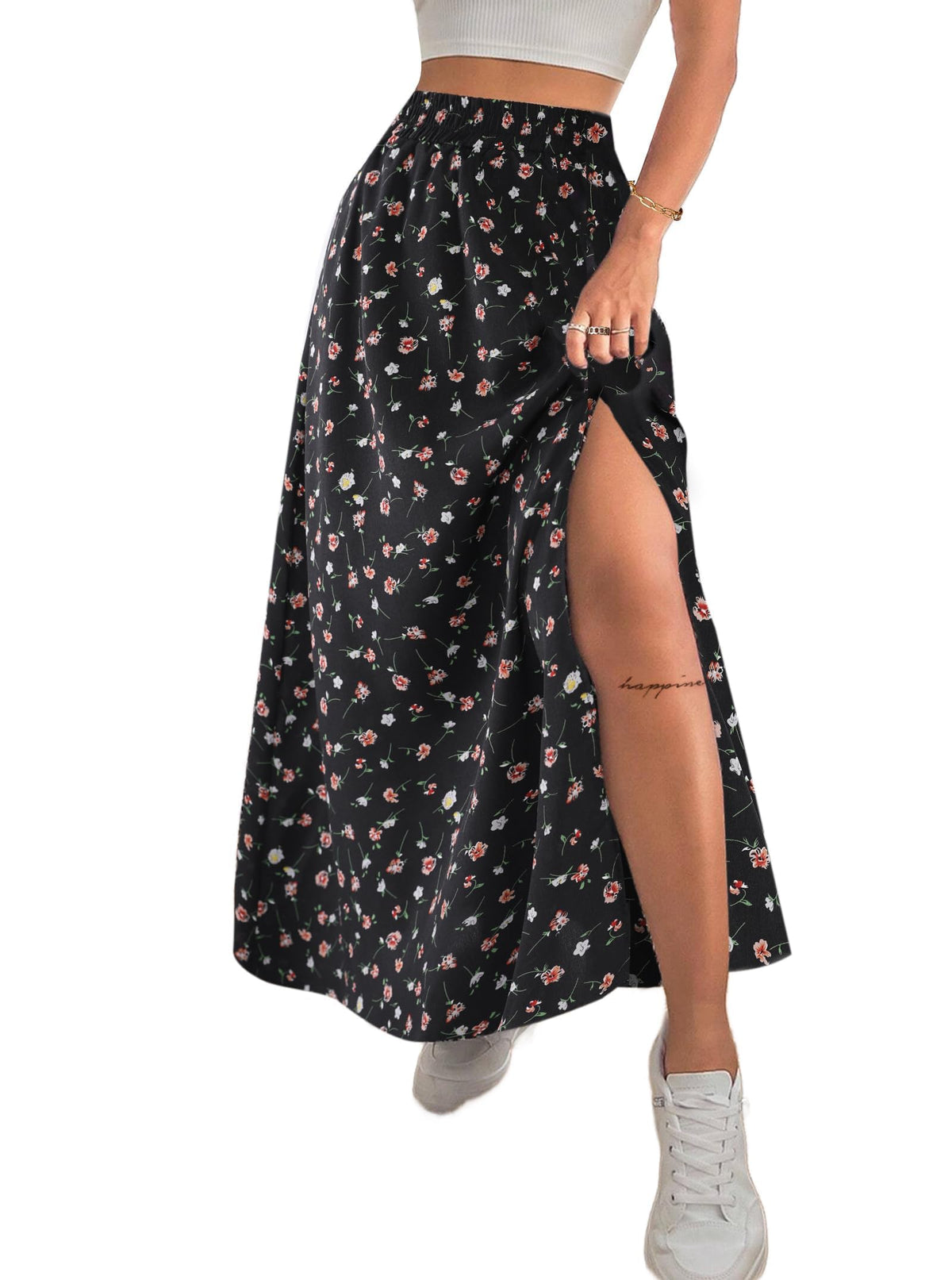 Avanova Women Boho Floral Slit Maxi Skirt Split Thigh High Waisted Long Skirts