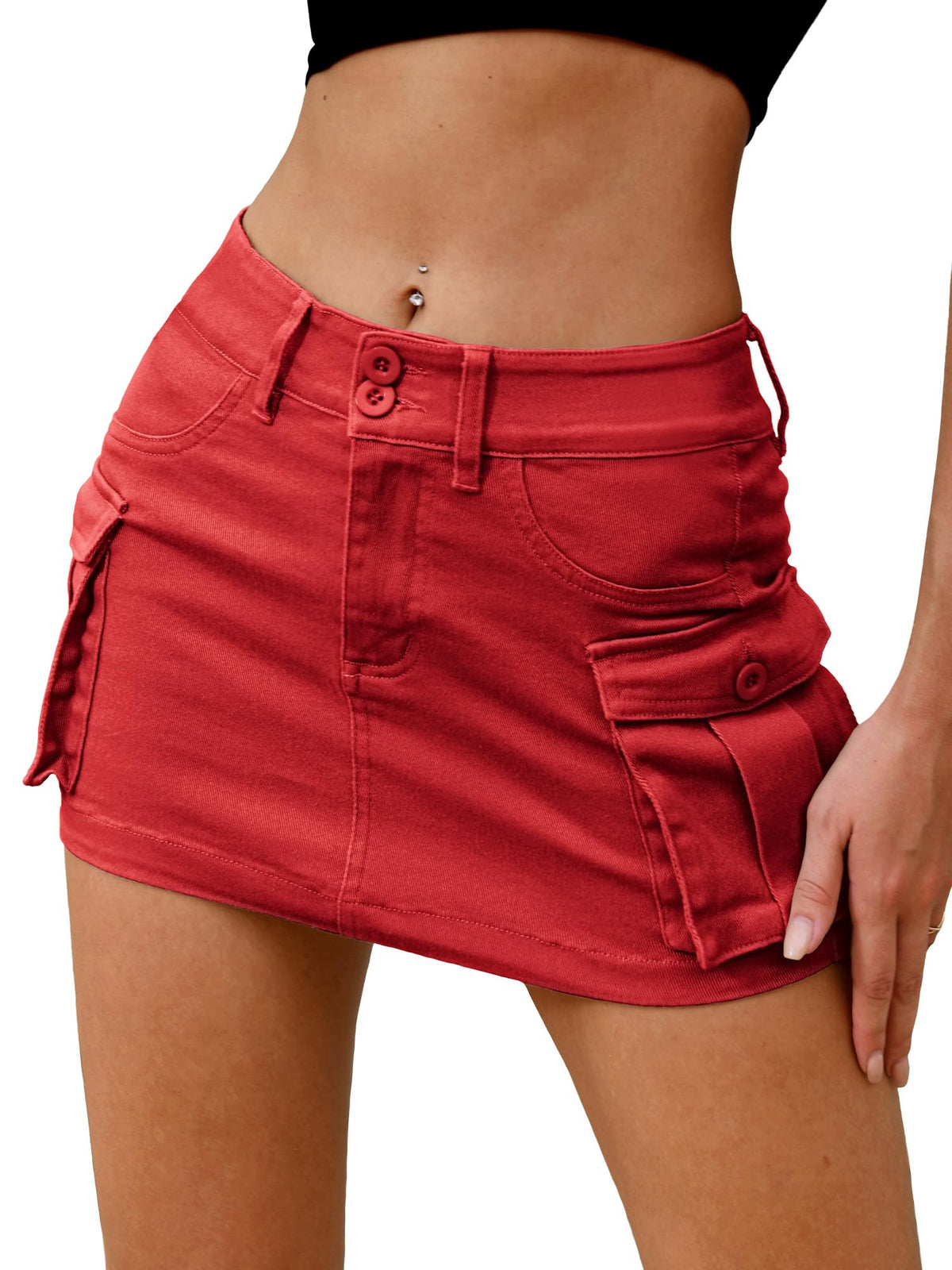 ELLEVEN Women's High Stretch Denim Cargo Skort High Waisted Y2K Jean Skirt