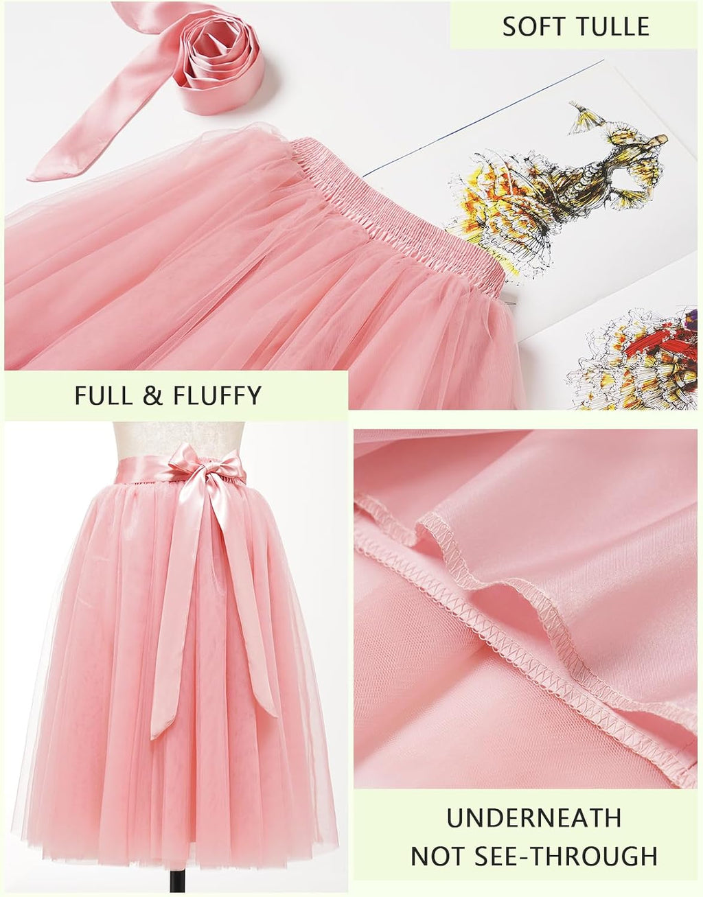 Bridesmay Women's Tulle Skirt Knee Length 6-Layered Wedding Party Homecoming Prom Dress