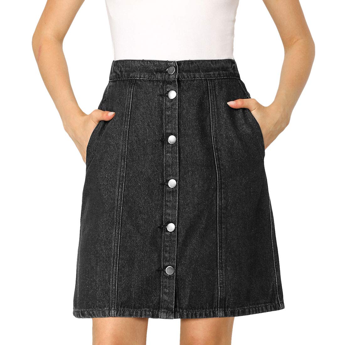 Allegra K Women's Denim Skirts Casual A-Line Short Button Down Jean Skirt