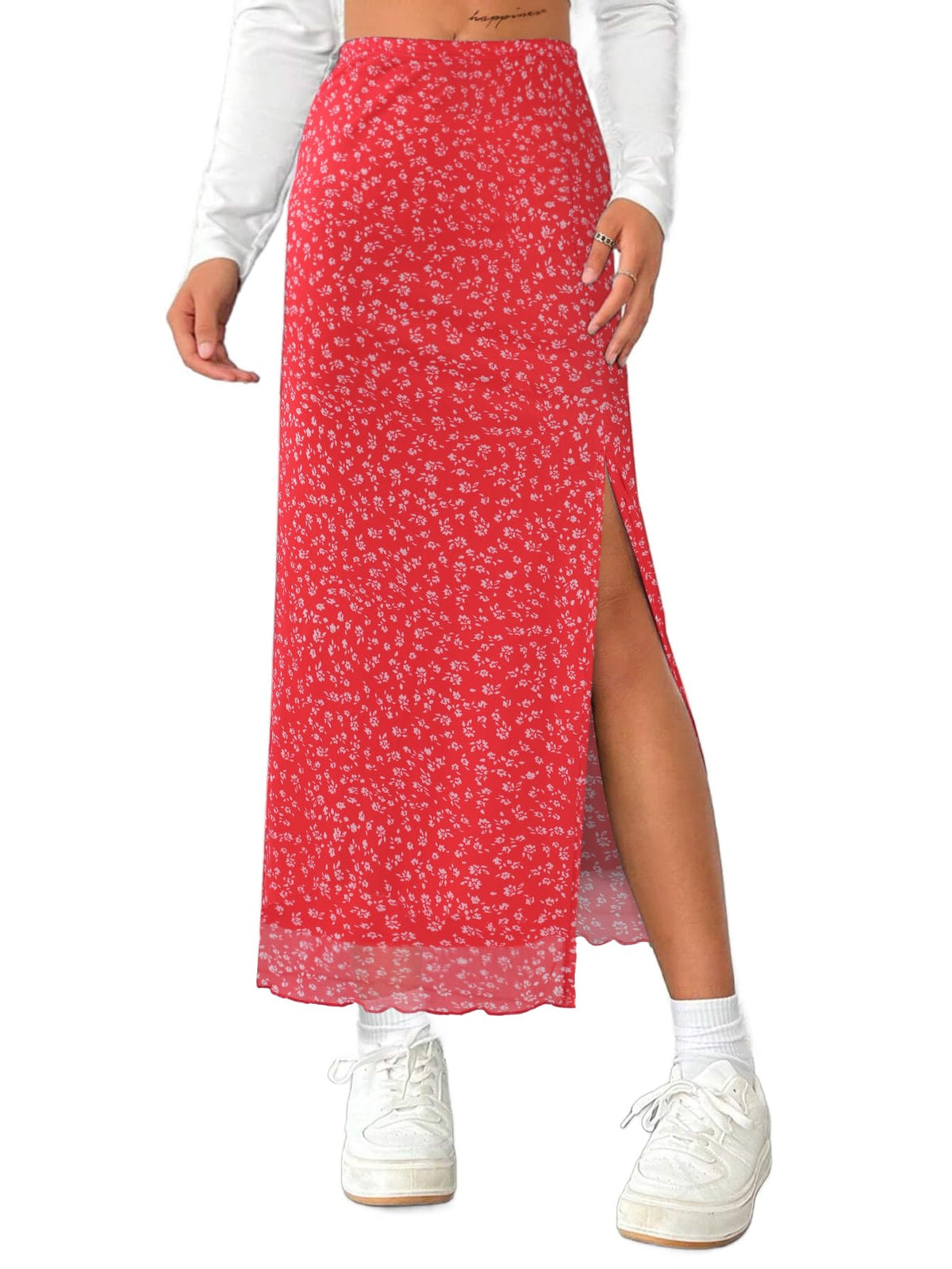 Avanova Women's Mesh Slit Split Long Skirts High Waisted Sexy Summer Maxi Skirts