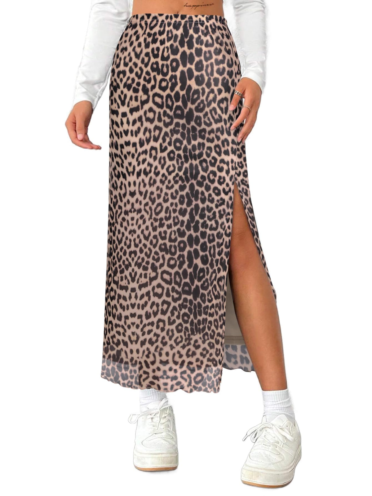 Avanova Women's Mesh Slit Split Long Skirts High Waisted Sexy Summer Maxi Skirts