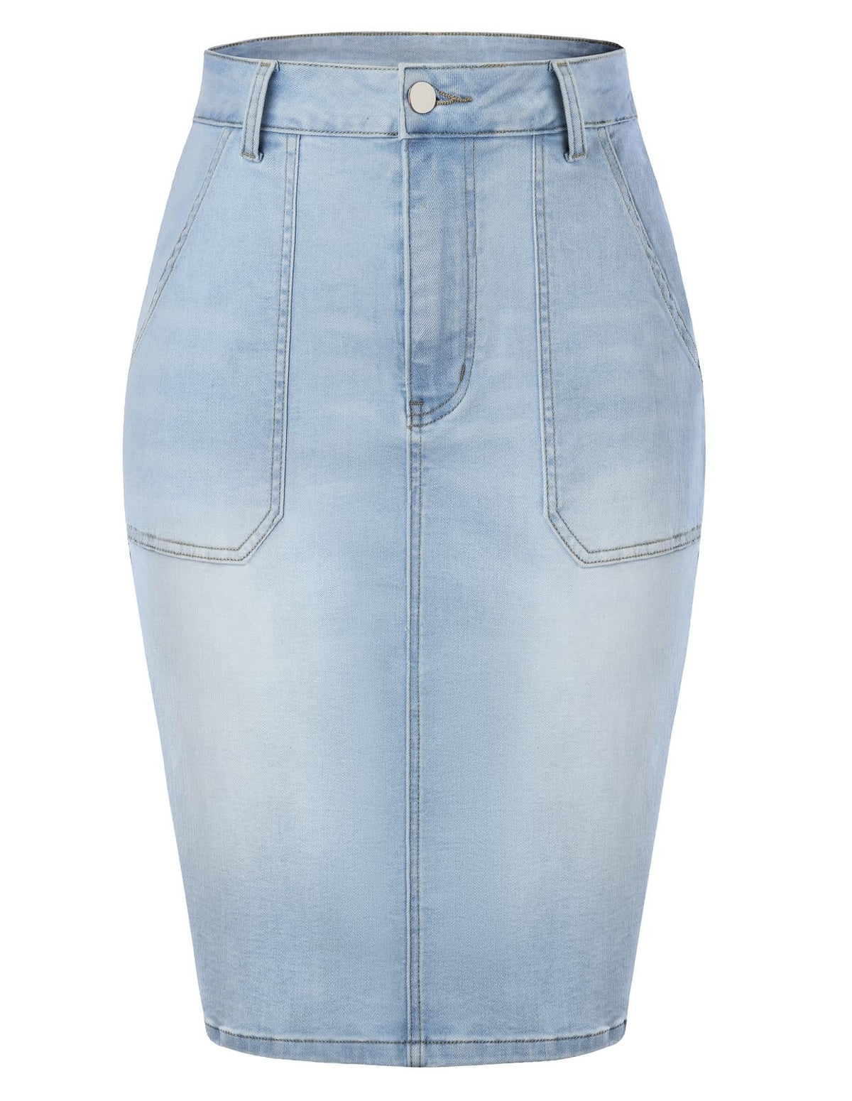 Belle Poque Women's Denim Skirt Stretchy High Waisted Below Knee Length Jean Skirt with Pockets Spring Summer Trendy 2026