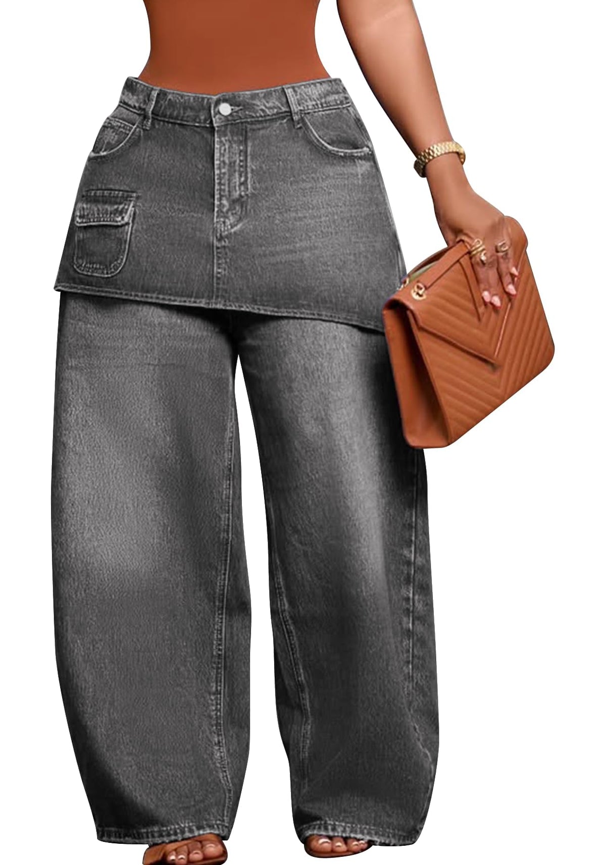 Unybwonn Womens Baggy Cargo Jeans Cowboy Long Skirt Pants with Pockets