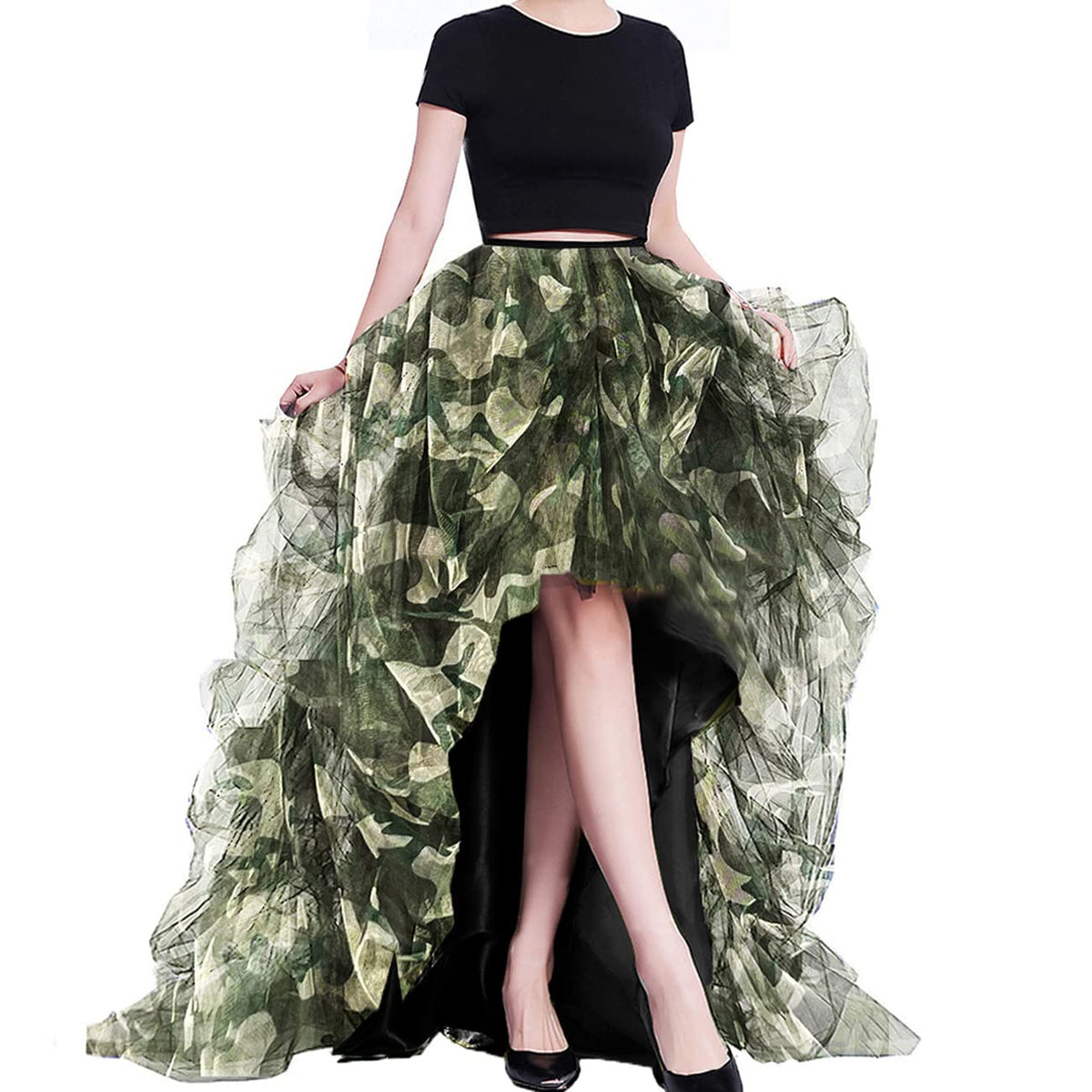 Lisong Women High Waist High Low Layered Tulle Floor Length Spectial Occasion Skirt