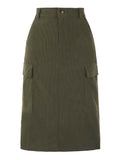 Allegra K Corduroy Cargo Skirts for Women's High Waisted Elastic Back H Line 2025 Fall Midi Skirt