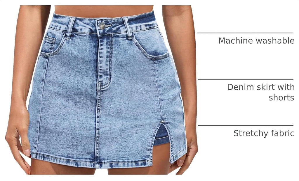 Vetinee Jean Skorts for Woman High Waisted Trendy Slit Y2K Shorts Skirts