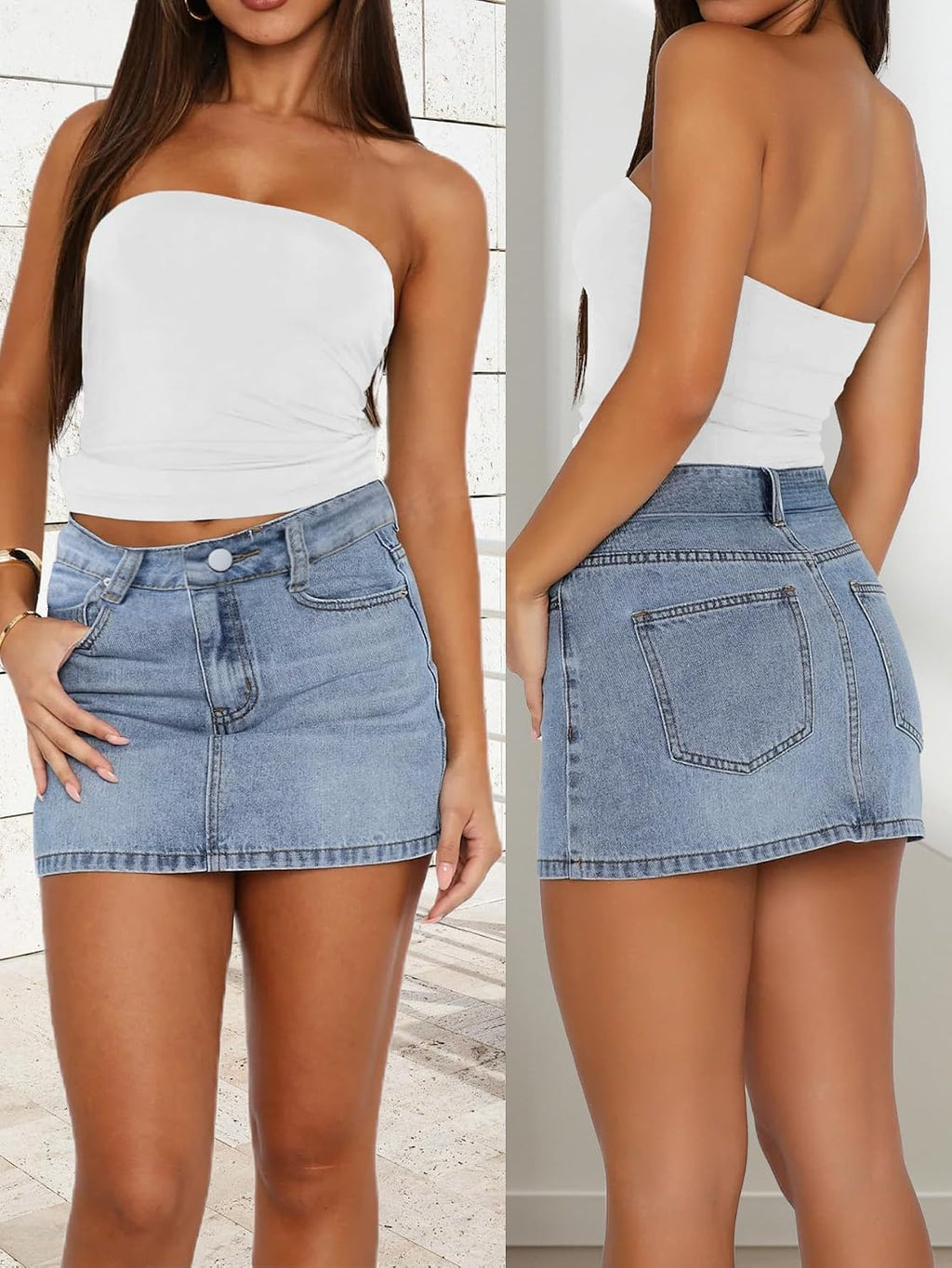 Womens Jean Skirt Low Rise Y2K Mini Denim Skirts with Pockets