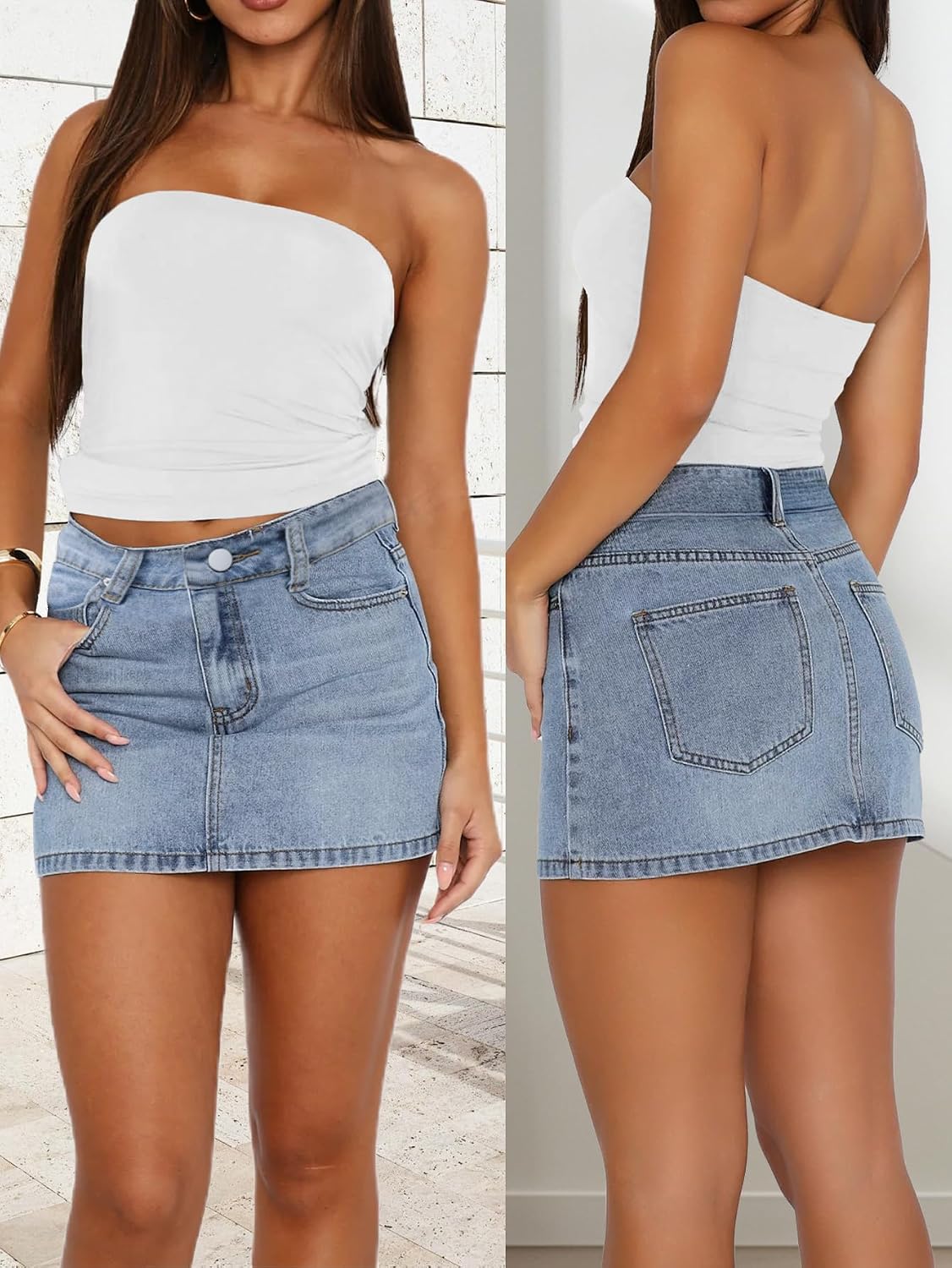 Womens Jean Skirt Low Rise Y2K Mini Denim Skirts with Pockets
