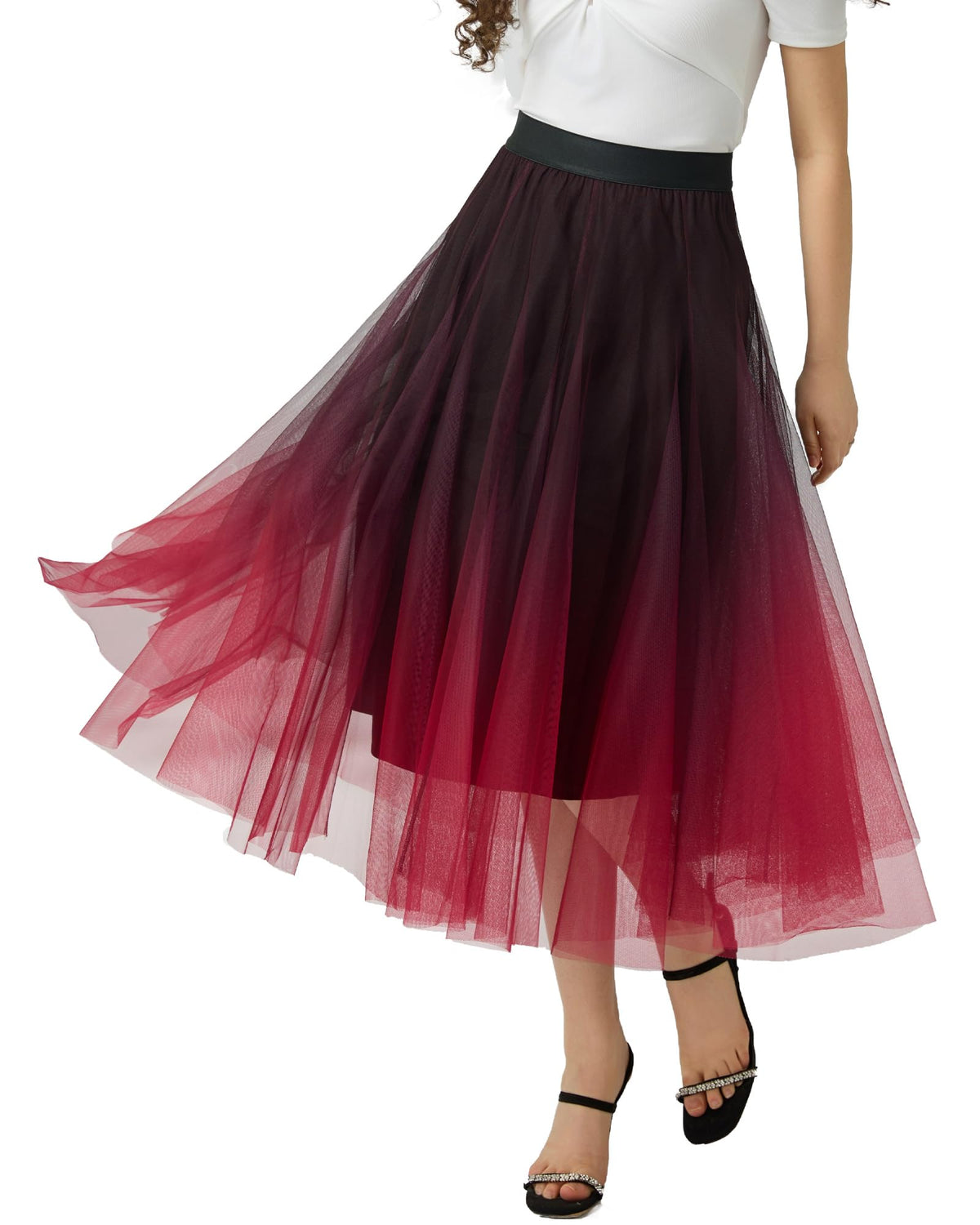 Women’s Tulle Skirts Midi Elastic High Waist Pleated Mesh Flowy A-Line Party Long Tutu Skirts…