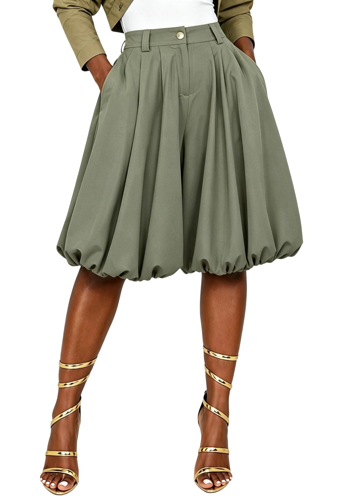 Unybwonn Women Wide Leg Bermuda Shorts High Waist Pleated Bubble Jorts