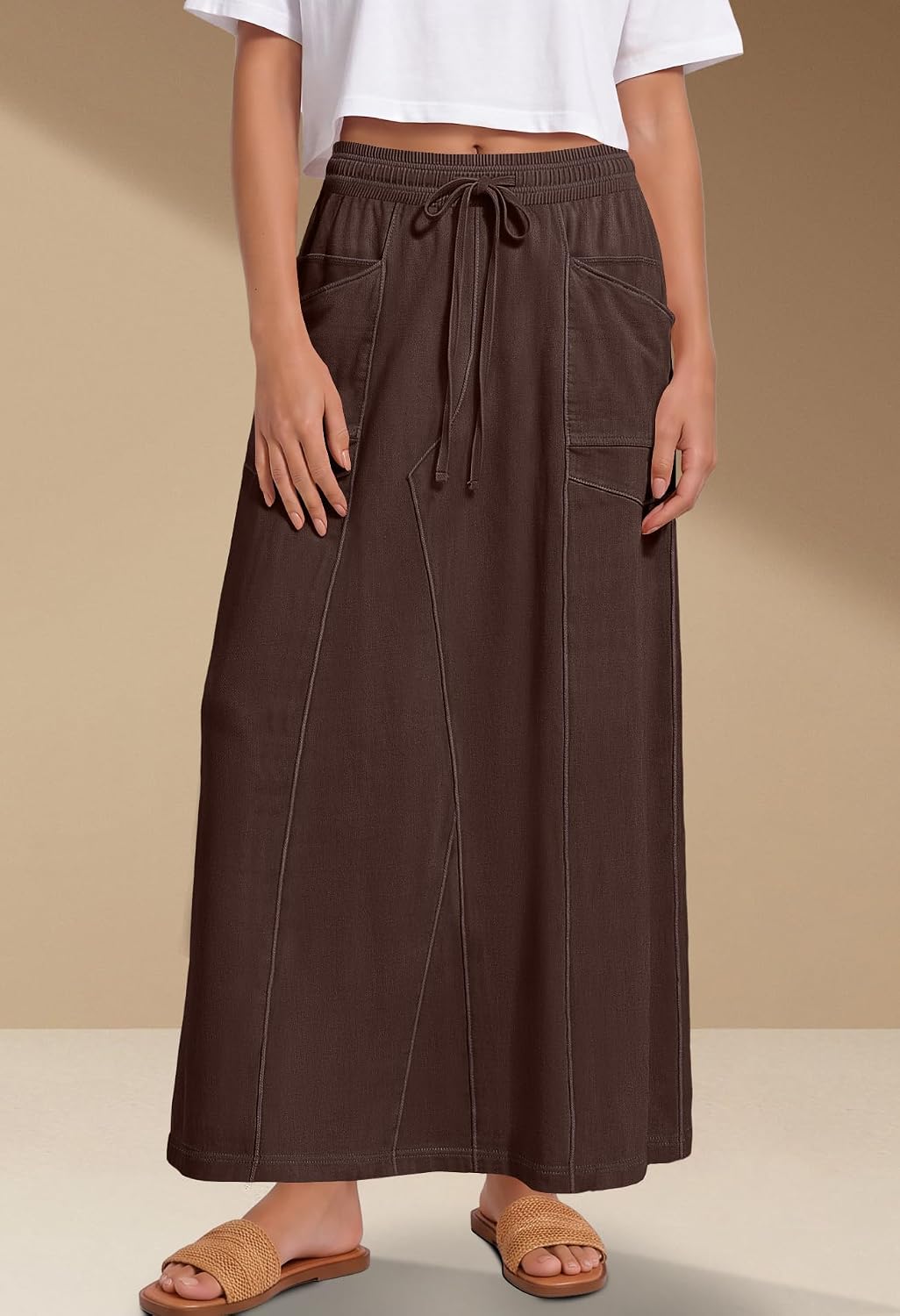 Panadila Womens Elastic Waist Maxi Skirt Fall Cargo Skirt
