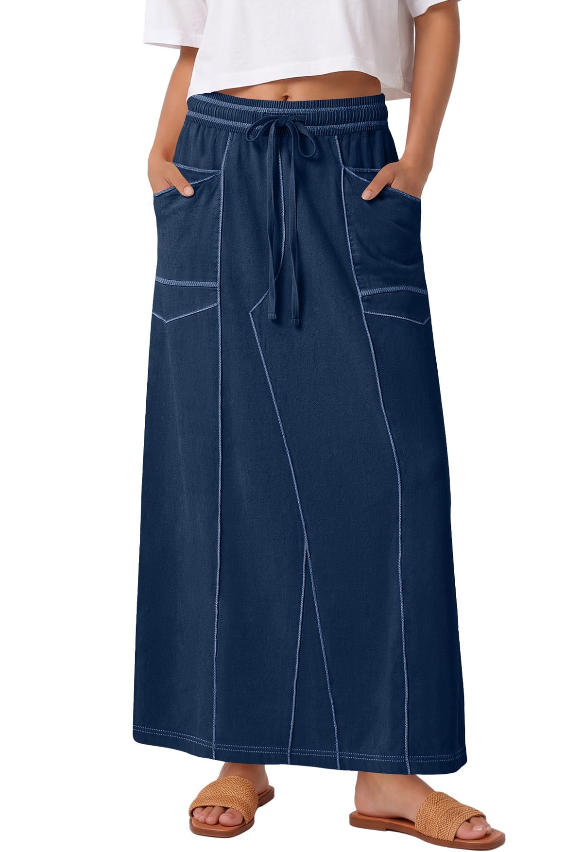 Panadila Womens Elastic Waist Maxi Skirt Fall Cargo Skirt
