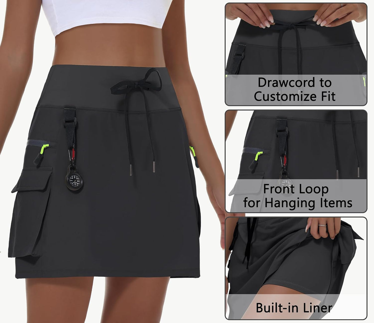 MIVEI Skorts for Woman - Hiking Cargo Skorts with Zipper Pockets