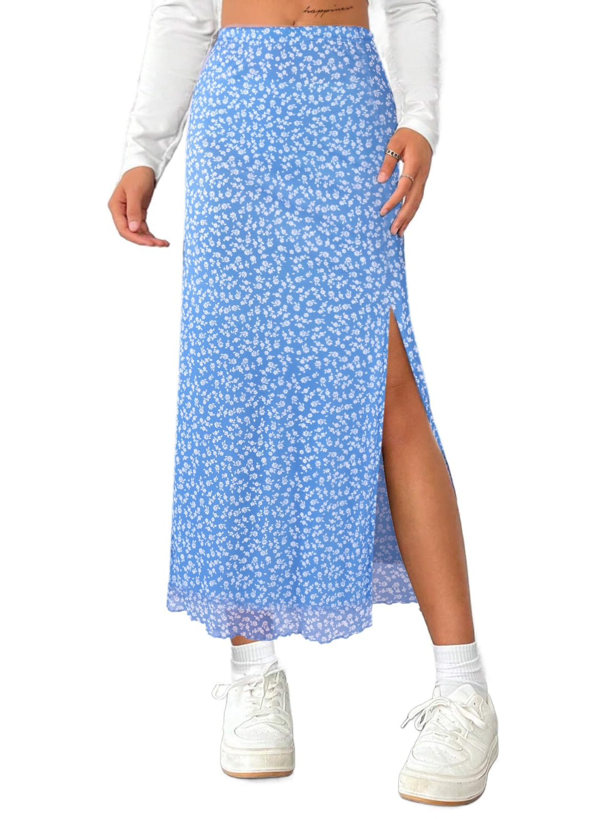 Avanova Women's Mesh Slit Split Long Skirts High Waisted Sexy Summer Maxi Skirts