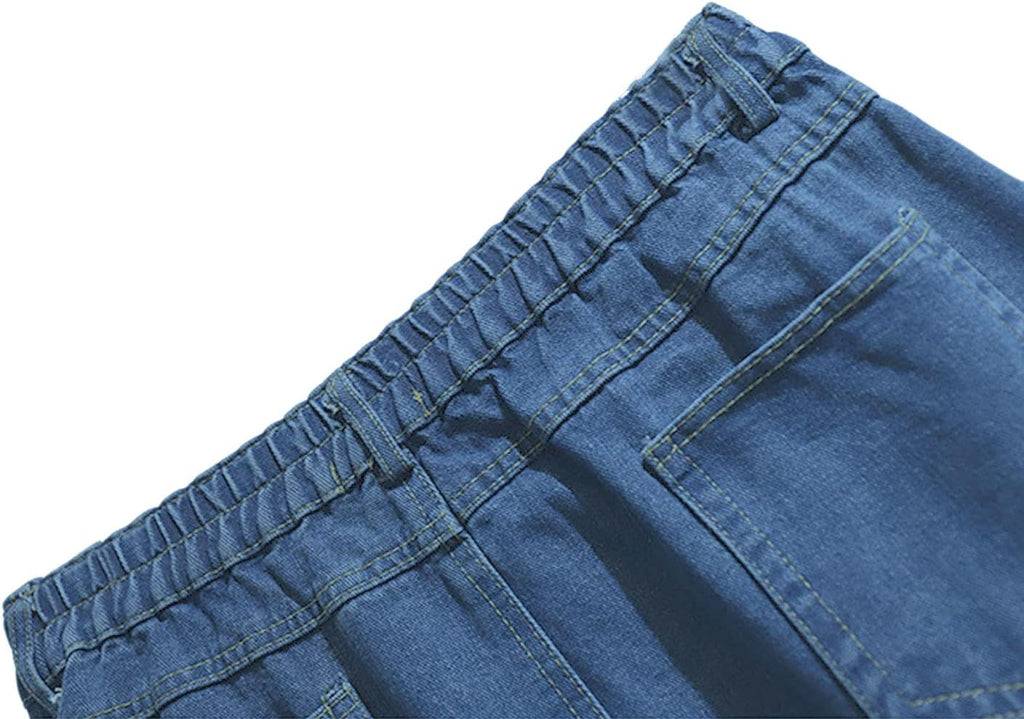 CHARTOU Women's Summer Casual Elastic Waist Pockets Work Midi Denim A Line Skirt