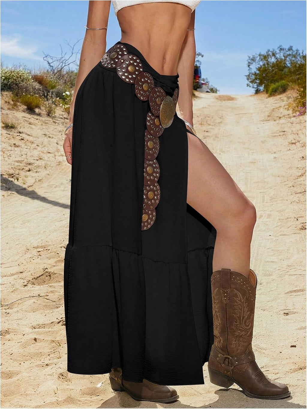 SHENHE Women's Western High Slit Maxi Skirt Country Cowgirl Outfits