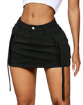 YZEGGO Womens Cargo Skirt Low Waist Button Denim Mini Skirt Summer Y2k Jean Skirt with Flap Pockets
