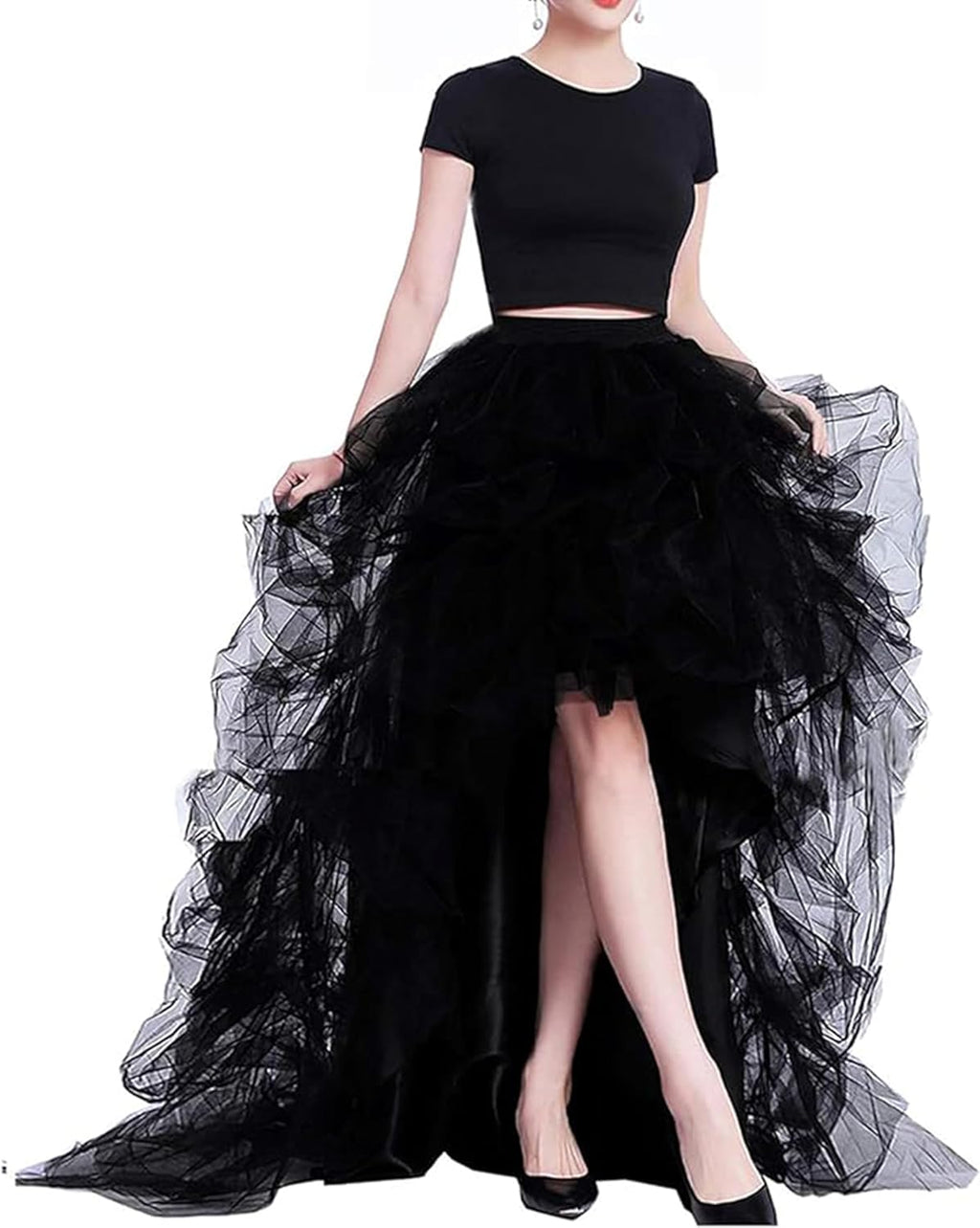 Lisong Women High Waist High Low Layered Tulle Floor Length Spectial Occasion Skirt