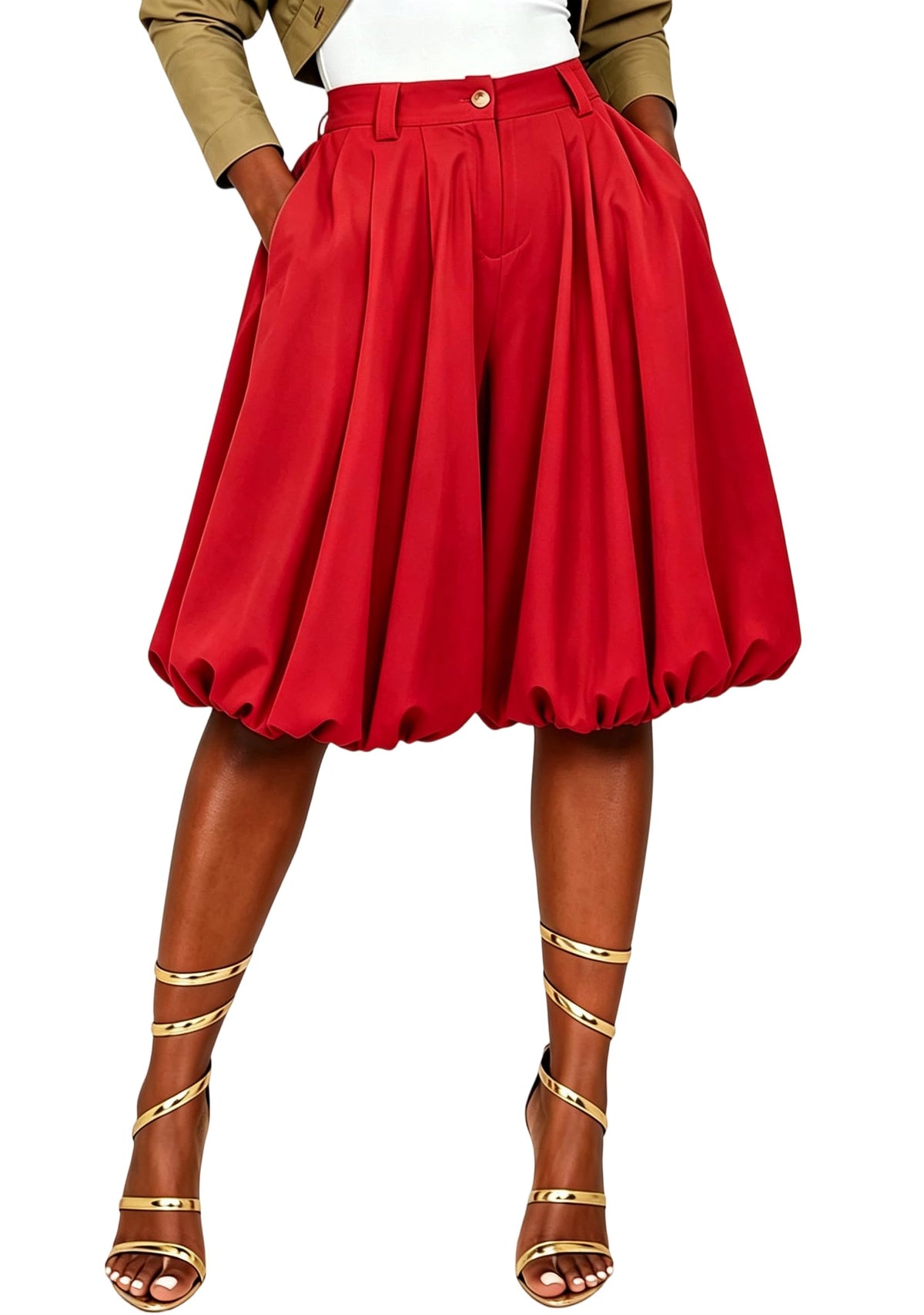 Unybwonn Women Wide Leg Bermuda Shorts High Waist Pleated Bubble Jorts