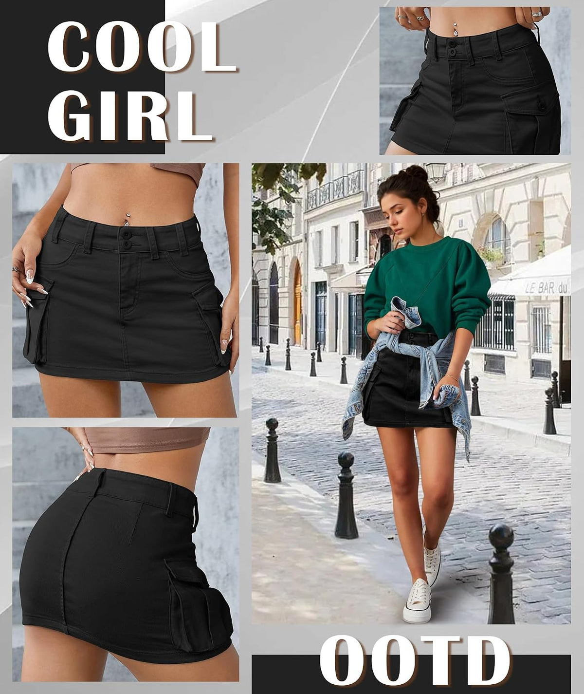 EARKOHA Womens Denim Cargo Mini Skirt Y2K Fall Jean Skirts Flap Pockets
