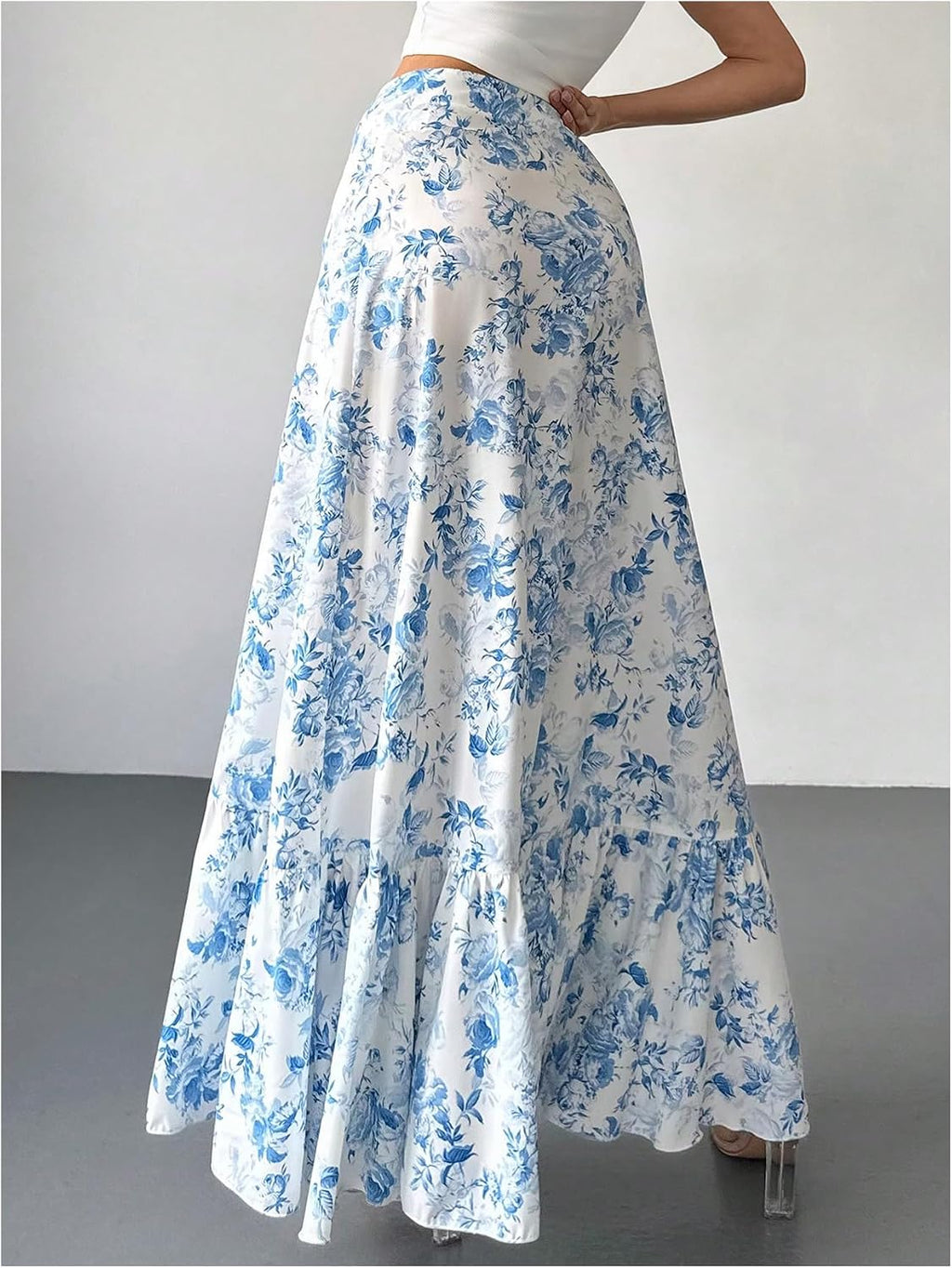 Floerns Women's Floral Maxi Skirts High Waisted Slit Tiered Ruffle Hem Long Skirts
