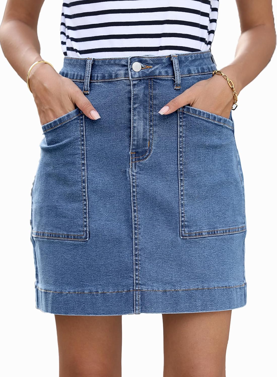 Sidefeel Women's Jean Skirt High Waisted Denim Skirt with Pockets
