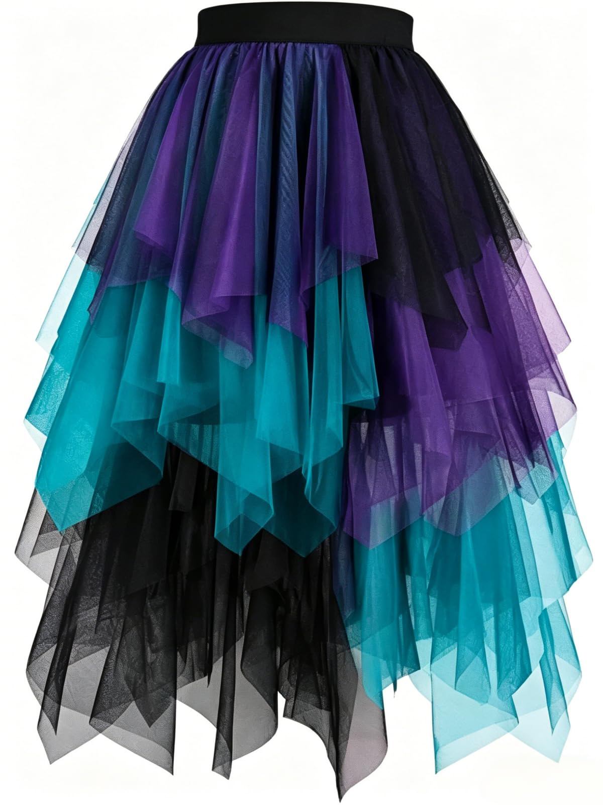 Women's Tulle Skirt High Low Layered A-Line Midi Fairy Skirt - Midi Length Irregular Tutu Skirt for Party 80s Outfit