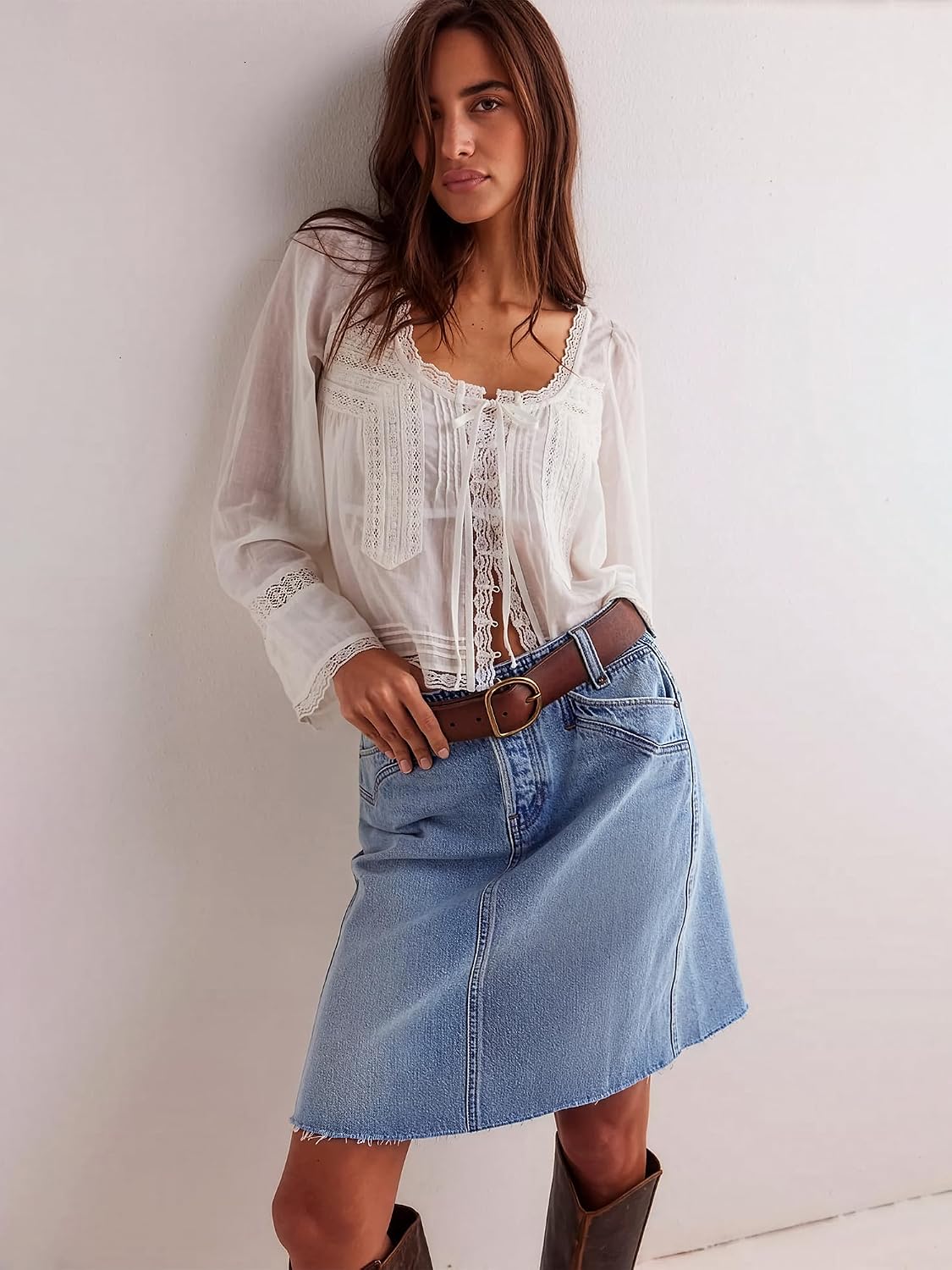 EMMIOL Women's Stretchy Denim Skirt High Waist Summer Casual Jean Skirts