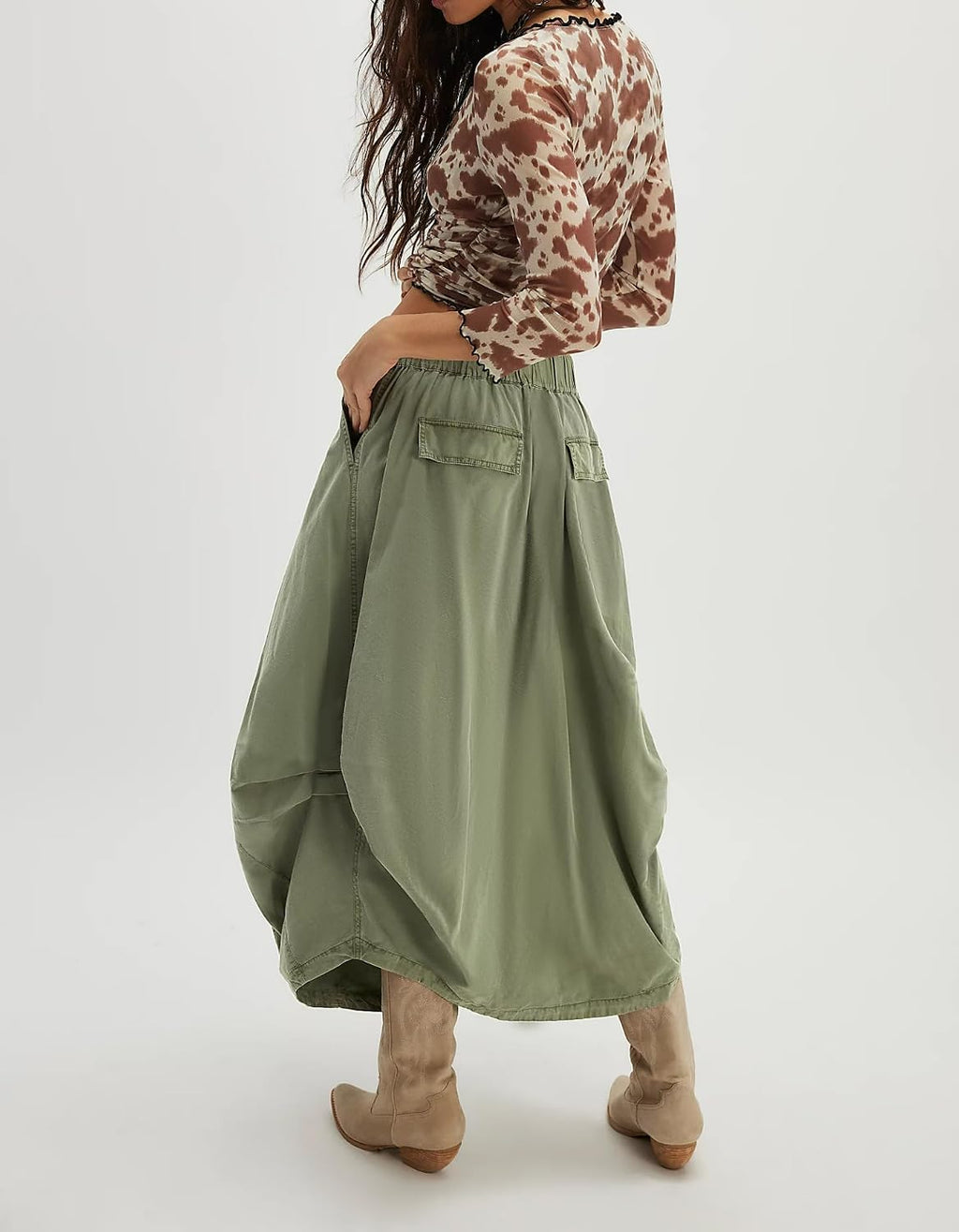 Women's Cargo Skirt Bubble Maxi Parachute Skirts with Pockets