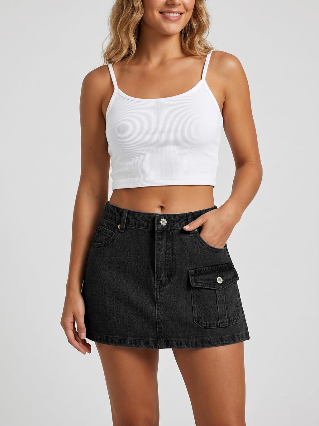 EMMIOL Jean Skirts for Women Mid Rise Summer Denim Skirt with Undershorts