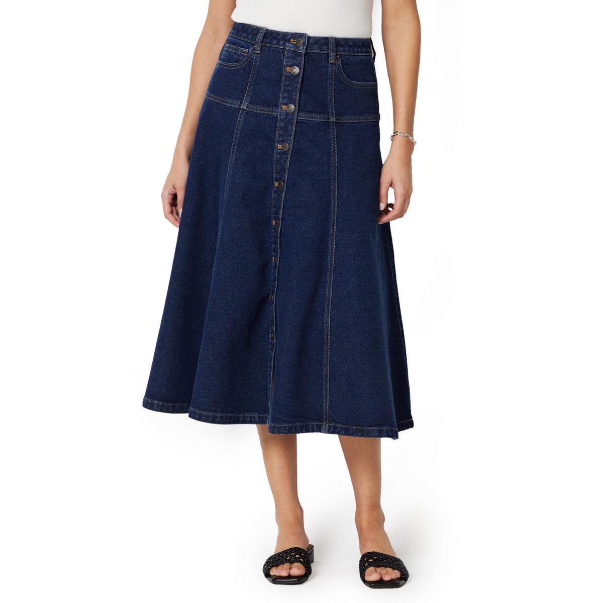 Amazon Essentials Women's A-Line High-Rise Denim Button-Down Midi Skirt
