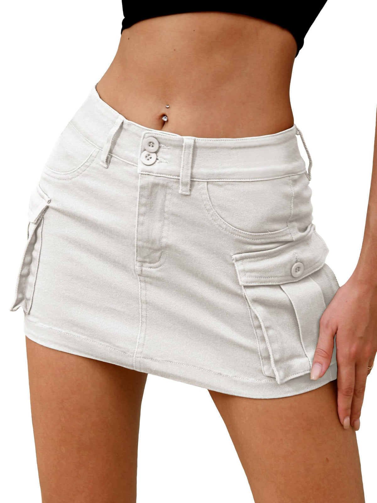 ELLEVEN Women's High Stretch Denim Cargo Skort High Waisted Y2K Jean Skirt