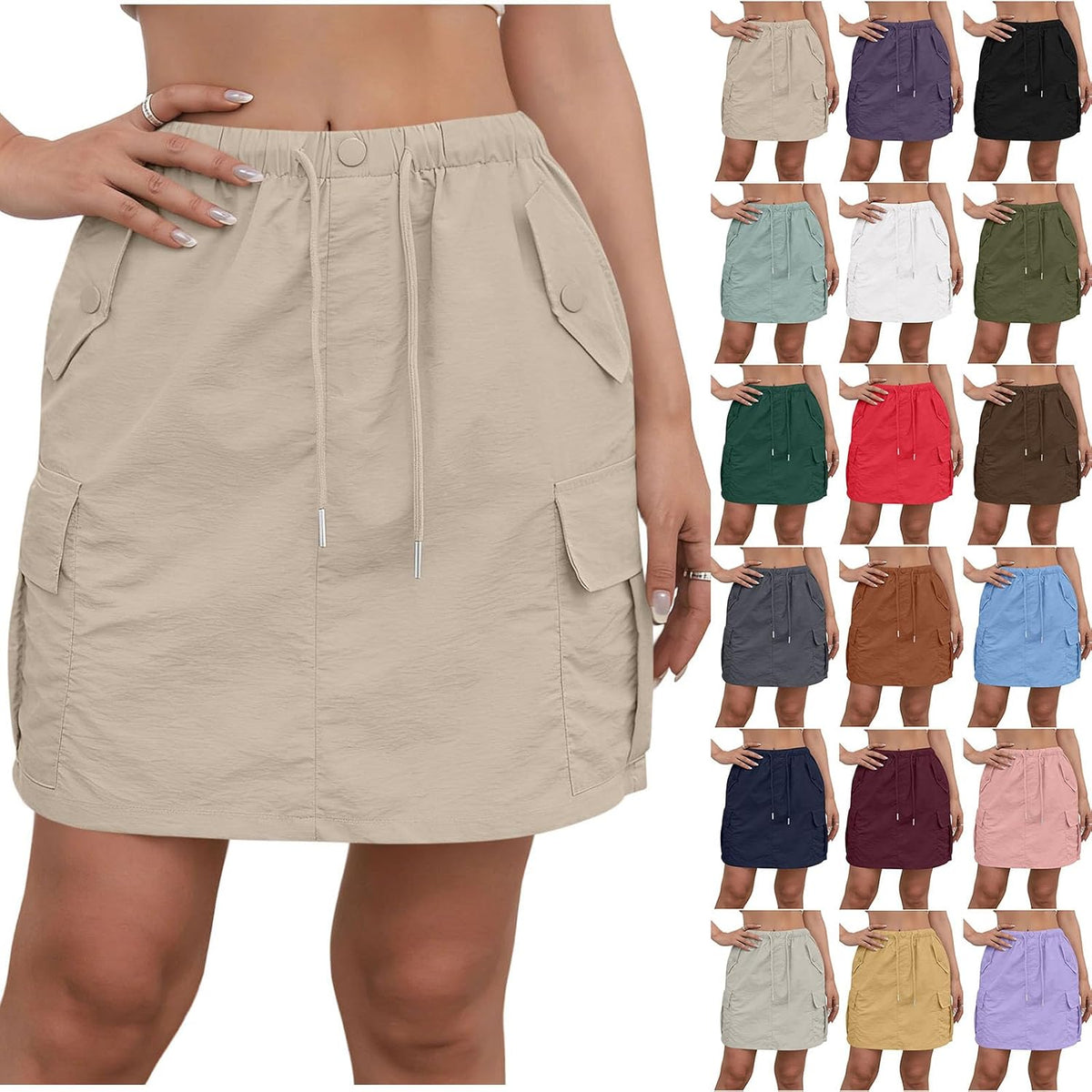 Cargo Skorts for Woman with Pockets Casual Drawstring High Waisted Skorts Summer Outdoor Hiking Golf Workout Skort