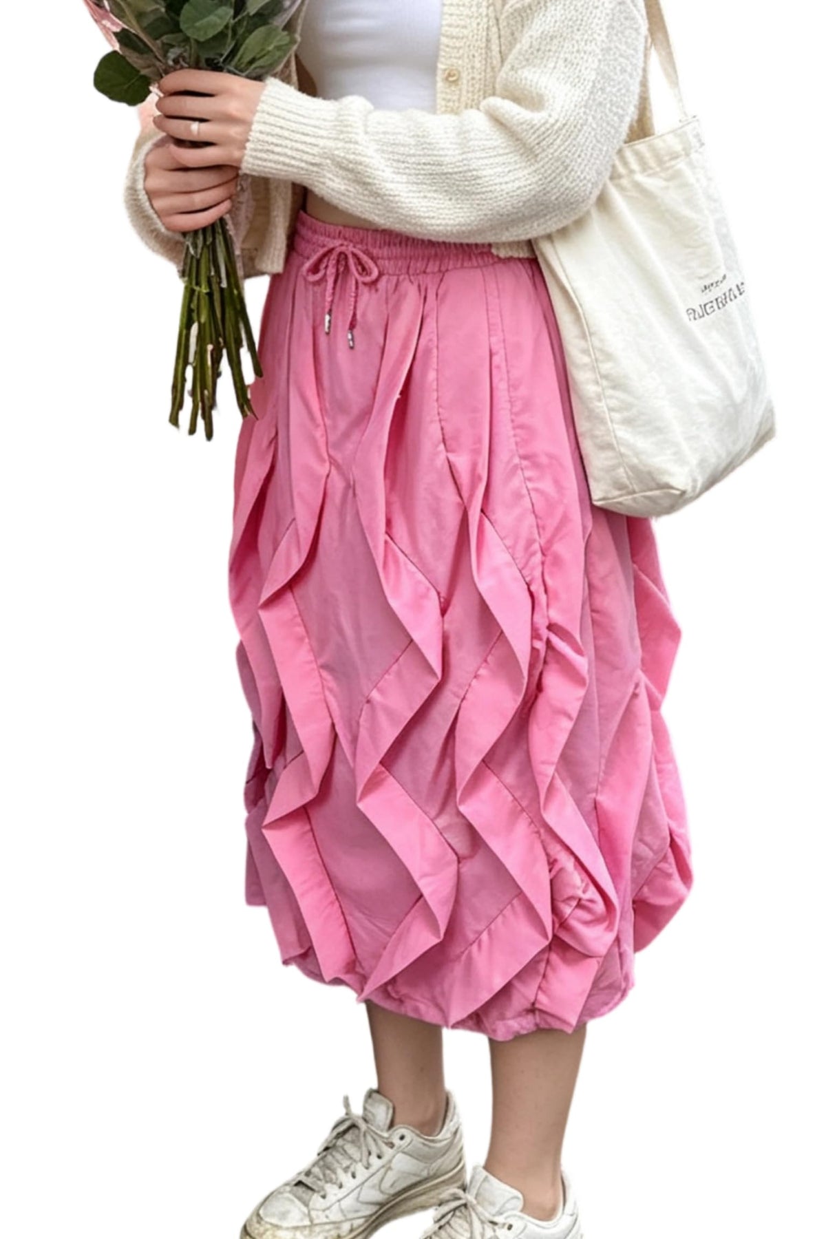 LROSEY Women Ruffle Cargo Skirt Y2k Novelty Drawstring Pleated Midi Skirts