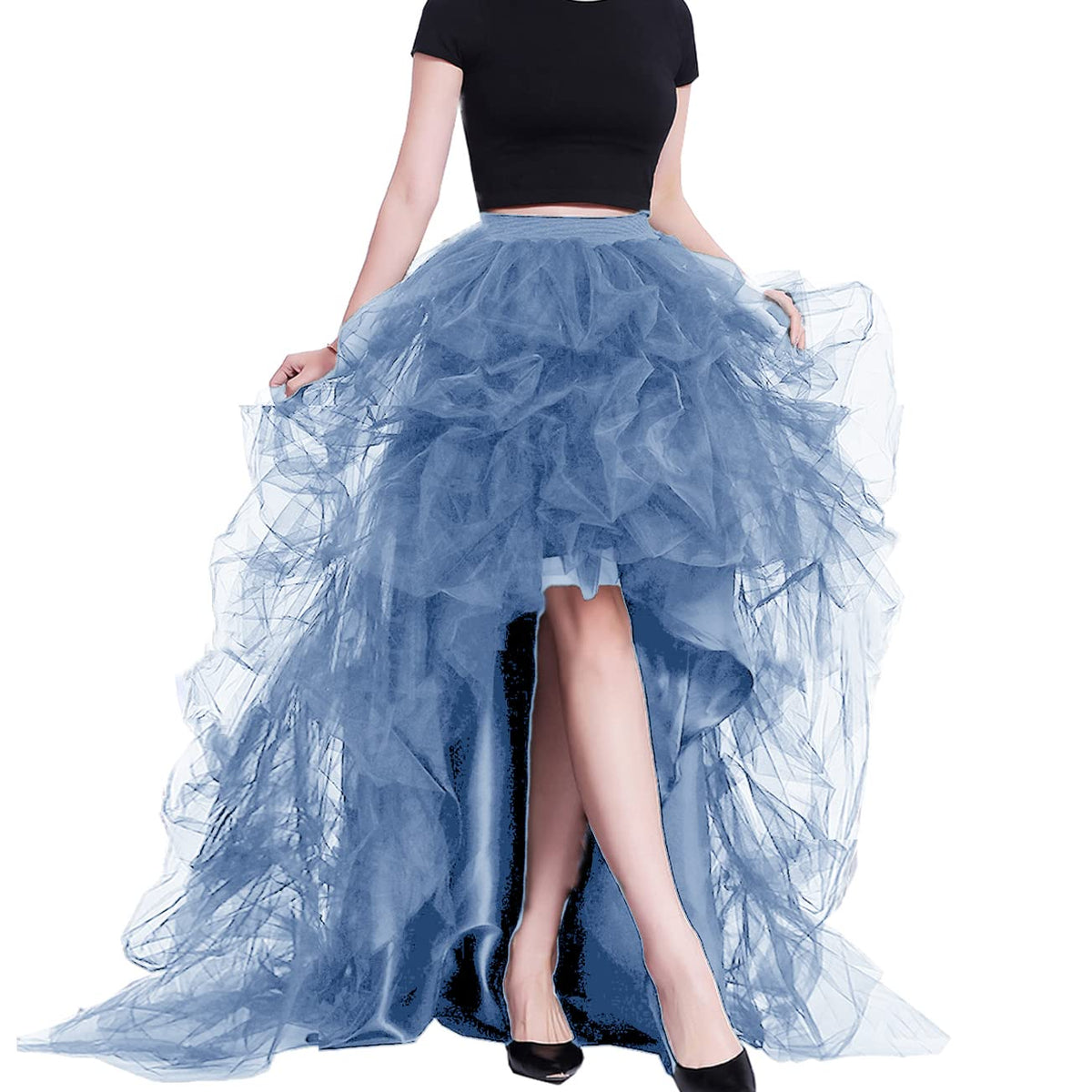 Lisong Women High Waist High Low Layered Tulle Floor Length Spectial Occasion Skirt