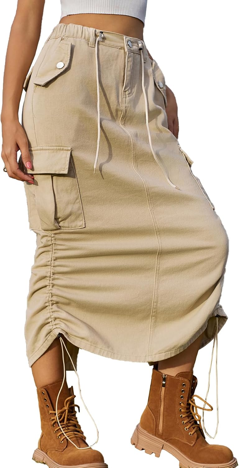 Women's Y2K Casual Cargo Denim Midi Skirt