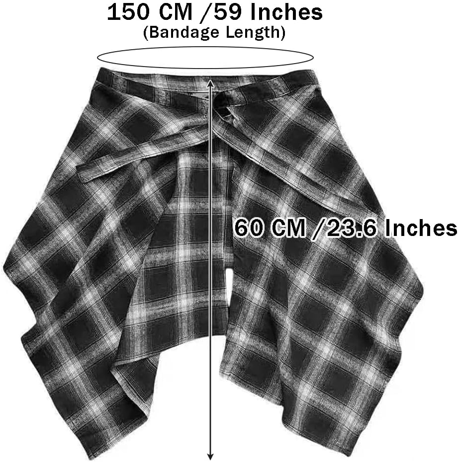 OULIGET Women's Grunge Mini Plaid Skirt,Hip-Hop One-Piece Tie Up Asymmetrical Skirt,Y2k Overlapping Jeans Decorate Skater