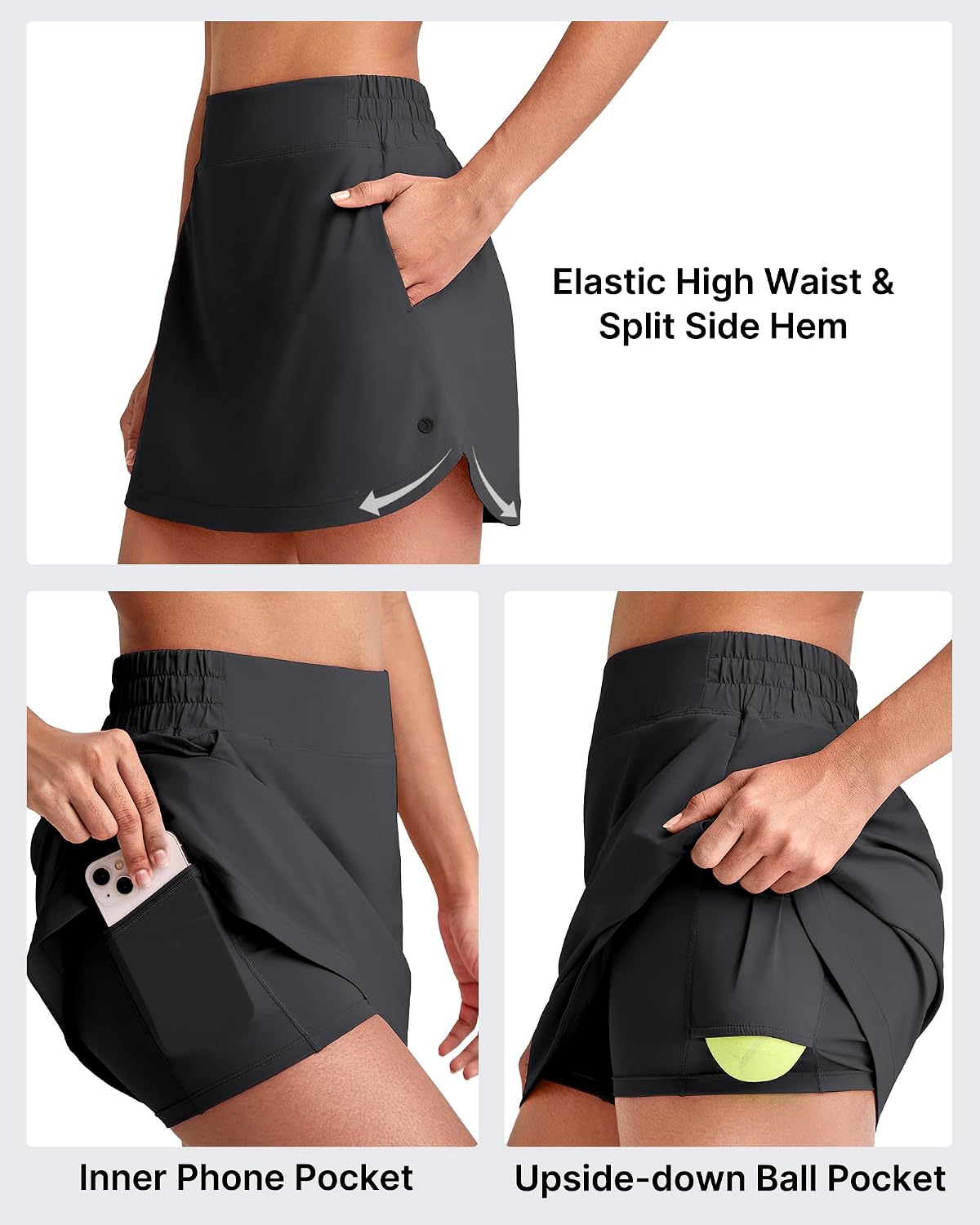 G4Free A Line Golf Skirts for Women 15'' Elastic High Waisted Tennis Skort