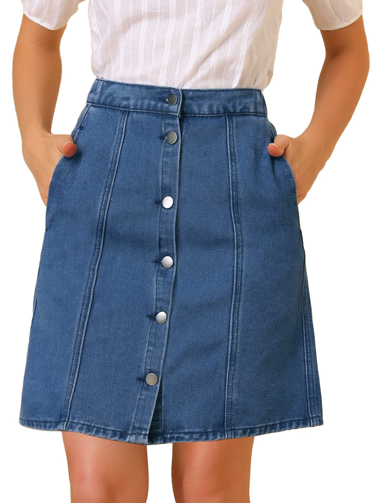 Allegra K Women's Denim Skirts Casual A-Line Short Button Down Jean Skirt